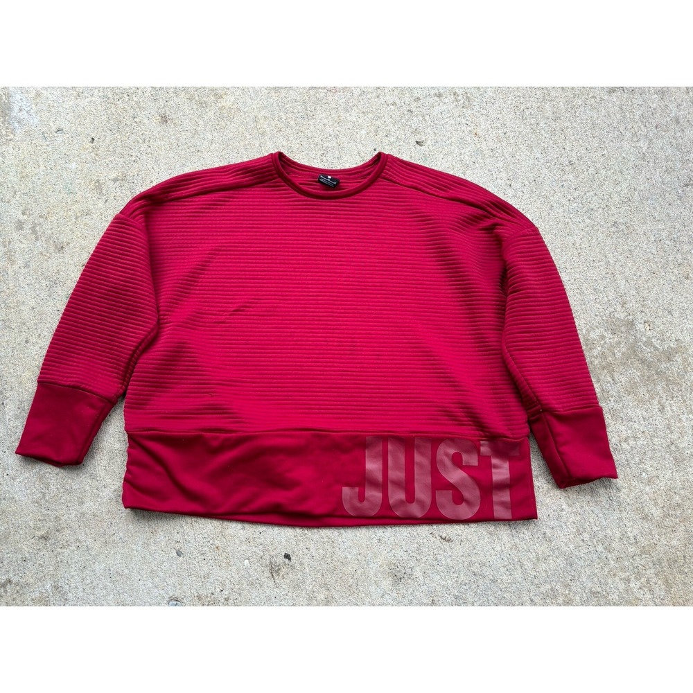 Nike Womens Dri Fit Long Sleeve Deep Red Just Do It Training Crew Cropped Sz XL